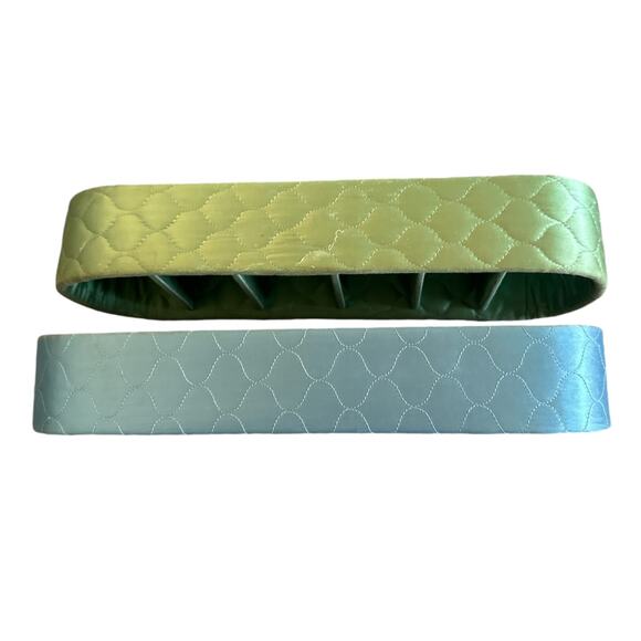 Set of 2 Vintage Quilted Blue Green Satin Dresser Vanity Storage Boxes - Picture 5 of 8